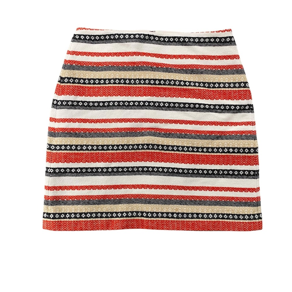 LOFT Red White Striped Geometric Woven Mini Skirt Womens Size 6 Zip Back